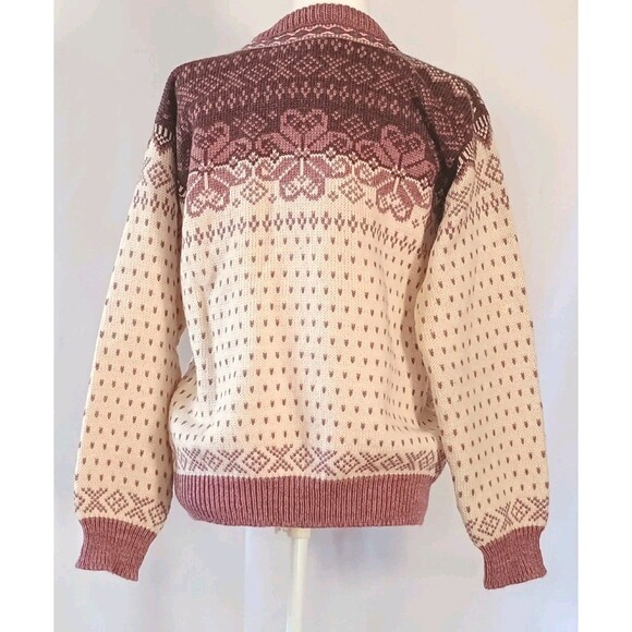 Dale Of Norway Pink Beige Wool Woven Silver Tone Buckle Front Sweater Sz 44 US L - Picture 2 of 7